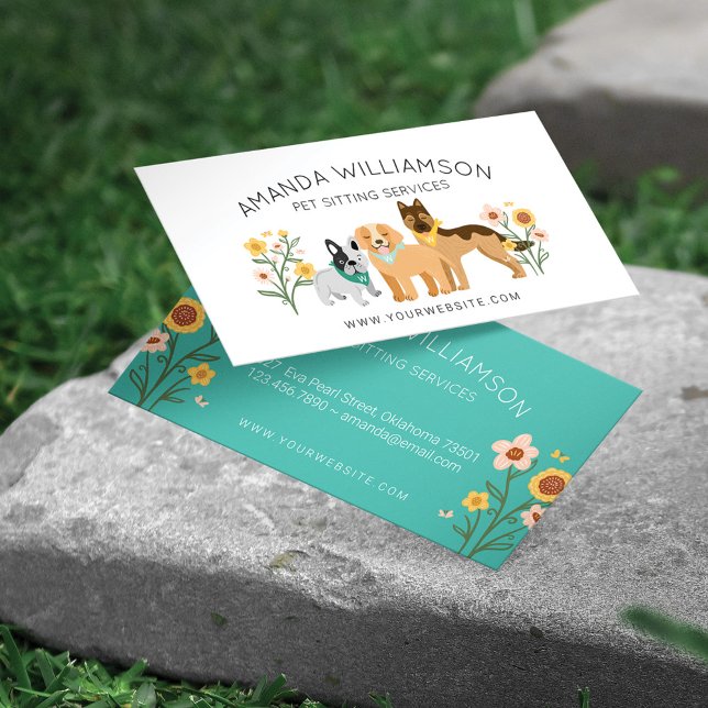 Tarjeta De Visita Perros Florales Adorables Raza Servicios de cuidad (Subido por el creador)