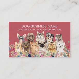Tarjeta De Visita Perros Gatos Burgundy aseo de mascotas sentado alo