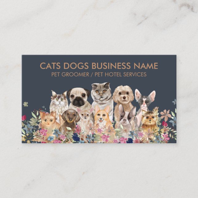 Tarjeta De Visita Perros Gatos Raza Marrón Armada (Anverso)