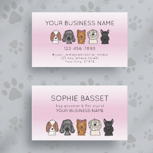 Tarjeta De Visita Perros Lindos Gradiant Moderno Rosa Grooming