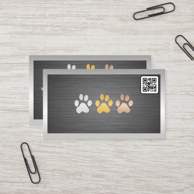 Tarjeta De Visita Perros Metalizado | código QR (Anverso/Reverso In Situ)