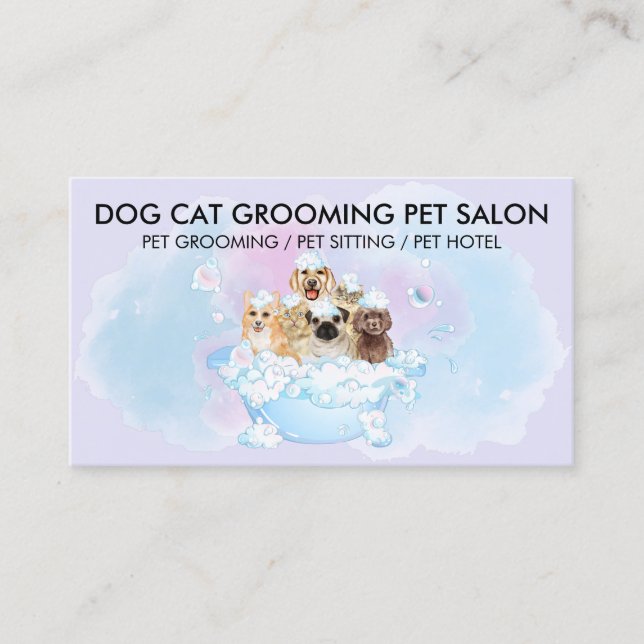 Tarjeta De Visita Perros morados rosas azules gatos Mascota Groomer (Anverso)