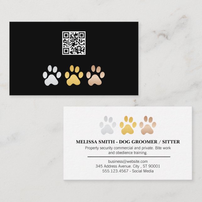 Tarjeta De Visita Perros (Plata, oro, bronce) | Código QR (Anverso / Reverso)