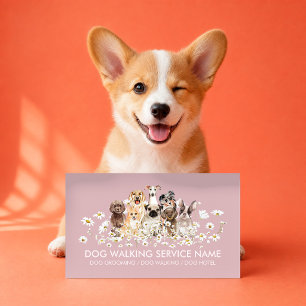 Tarjeta De Visita Perros rosados bonitos en margaritas, aseo de masc