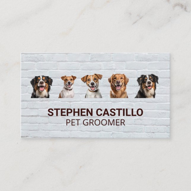 Tarjeta De Visita Perros sonrientes | Muro de ladrillo (Anverso)