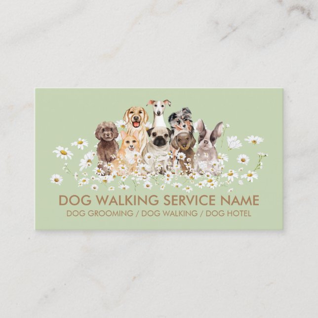 Tarjeta De Visita Perros verdes de Bonito en Daisies (Anverso)