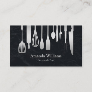 Tarjeta De Visita Personal Chef Comedor Cocina Plata Utensilios