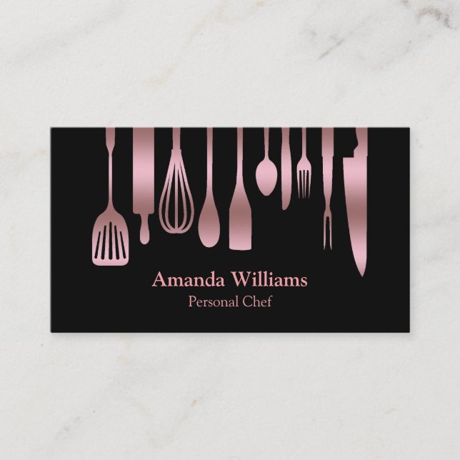 Tarjeta De Visita Personal Chef Comedor Cocina Plata Utensilios (Anverso)