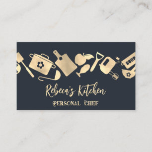 Tarjeta De Visita Personal Chef Restaurant Catálogo logotipo QR Navy