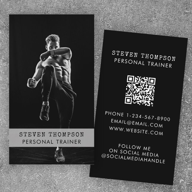 Tarjeta De Visita Personal Trainer Fitness Atleta Black White Photo (Personal Trainer Fitness Athlete Black White Photo Business Card)