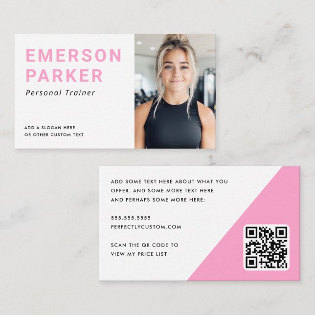 Tarjeta De Visita Personal trainer fitness coach photo pink (Anverso / Reverso)