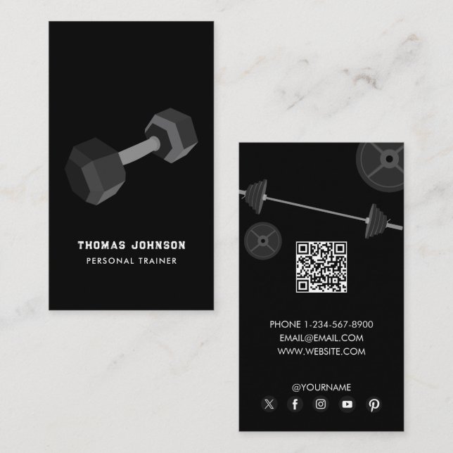Tarjeta De Visita Personal Training Fitness Dumbbell QR Code (Anverso / Reverso)