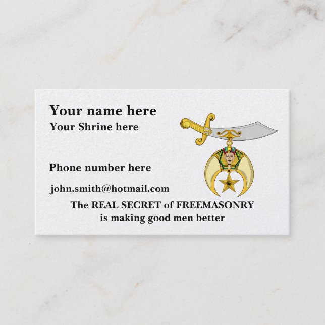 TARJETA DE VISITA PERSONALICE EL EMBLEMA DE SHRINERS (Anverso)