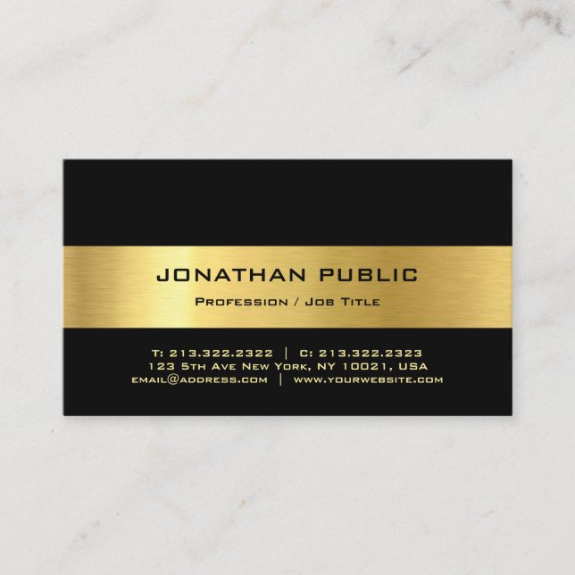 Tarjeta De Visita Personaliza Moderno Elegante Negro Y Dorado Simple (Anverso)