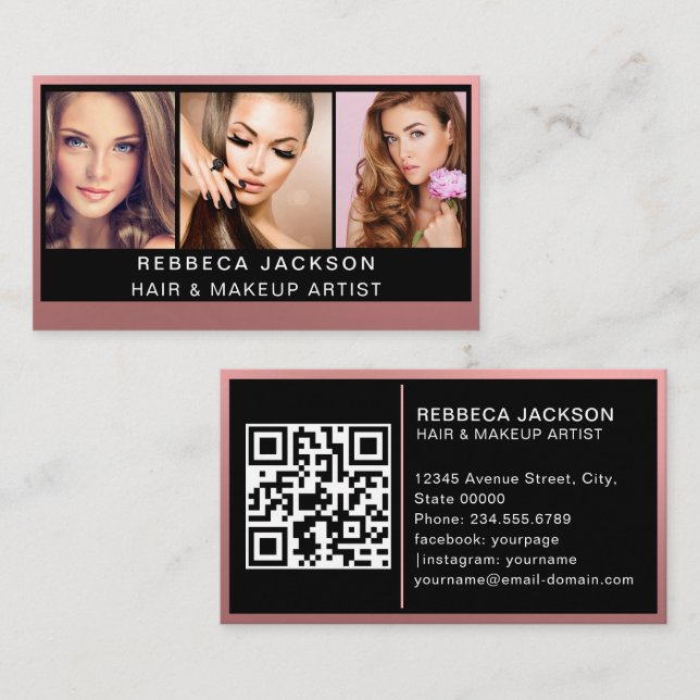 Tarjeta De Visita Personalizable 3 Salón de la foto maquillaje Estil (Anverso / Reverso)