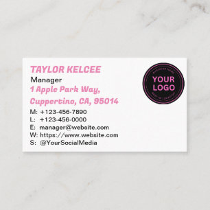 Tarjeta De Visita Personalizable blanco rosado negro