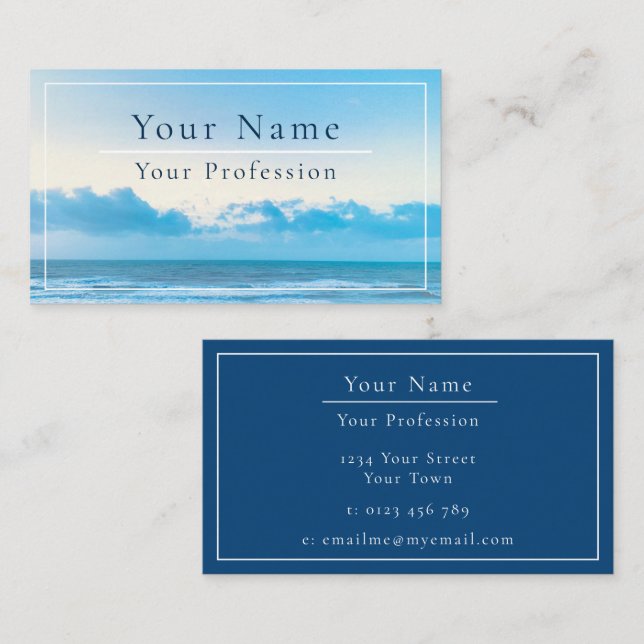 Tarjeta De Visita Personalizable Calm Blue Beach Scene (Anverso / Reverso)