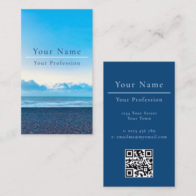 Tarjeta De Visita Personalizable Calm Blue Beach Scene (Anverso / Reverso)