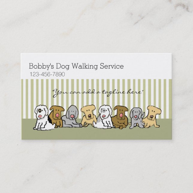 Tarjeta De Visita Personalizable de negocios Mascota de Dog Walker (Anverso)
