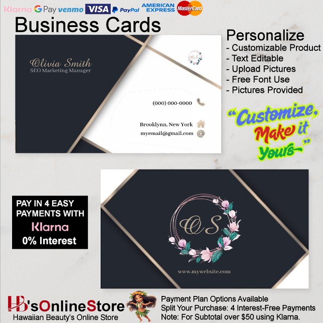 Tarjeta De Visita Personalizable Elegante Plantilla Floral 14 (Customizable Elegant Floral Template Business Card 14.
)