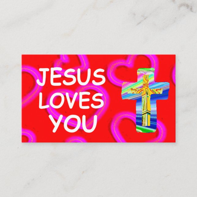 Tarjeta De Visita Personalizable Jesús te ama con la cruz cristiana (Anverso)