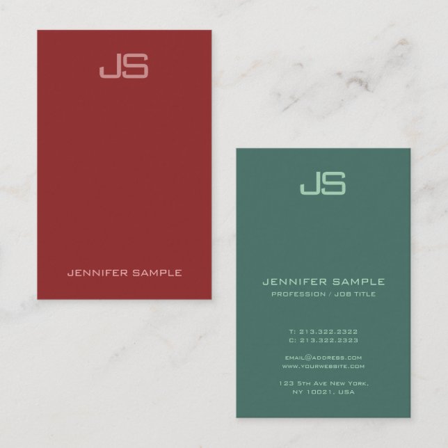 Tarjeta De Visita Personalizable moderno elegante monograma vertical (Anverso / Reverso)
