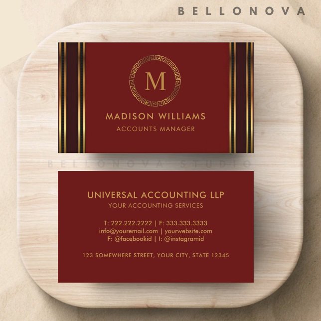 Tarjeta De Visita Personalizable Red Maroon Gold Profesional (Customizable Red Maroon Gold Professional Business Card)