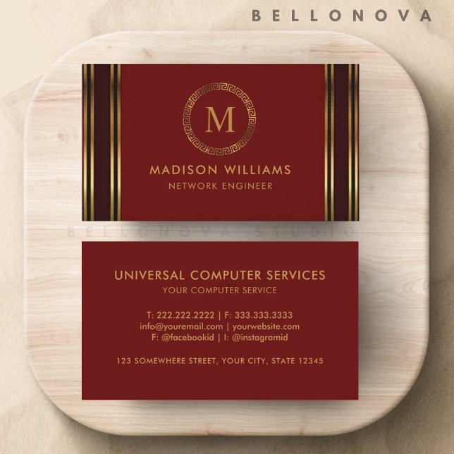 Tarjeta De Visita Personalizable Red Maroon Gold Profesional (Customizable Red Maroon Gold Professional Business Card)