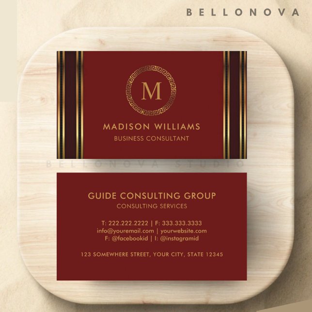 Tarjeta De Visita Personalizable Red Maroon Gold Profesional (Customizable Red Maroon Gold Professional Business Card)