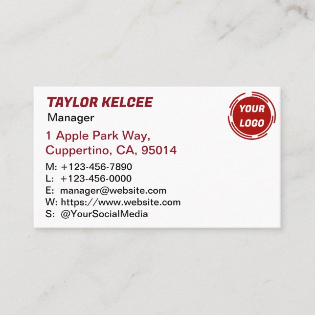 Tarjeta De Visita Personalizable rojo y blanco (Anverso)