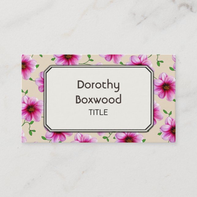 Tarjeta De Visita Personalizable rosado botánico floral de la flor (Anverso)
