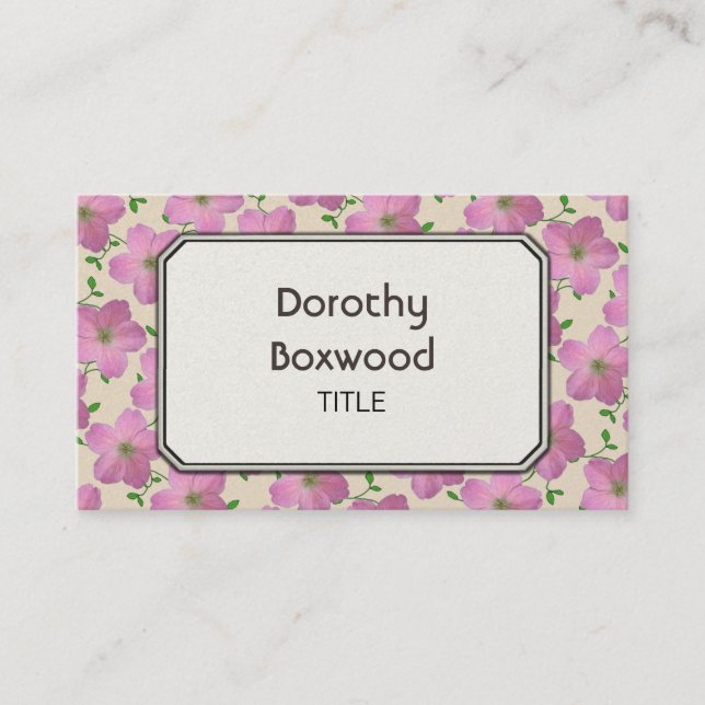 Tarjeta De Visita Personalizable rosado botánico floral del geranio (Anverso)