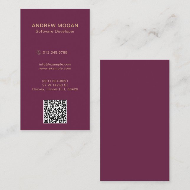 Tarjeta De Visita Personalizable Software Developer Burgundy Color (Anverso / Reverso)