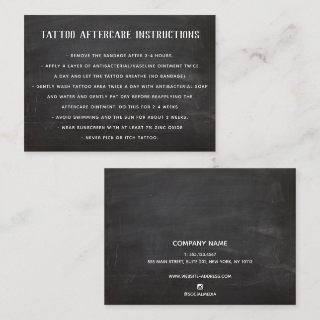 Tarjeta De Visita Personalizable Tattoo Instrucciones para el cuidad (Anverso / Reverso)