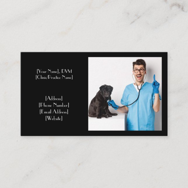 Tarjeta De Visita Personalizable Veterinario Negro (Anverso)