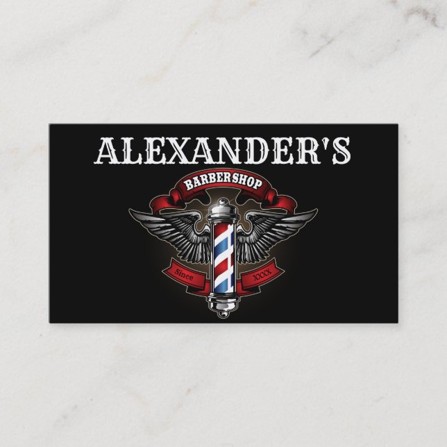 Tarjeta De Visita Personalización del polo barbero alado (Anverso)