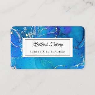 Tarjeta de visita personalizada Blue Marble Swirls