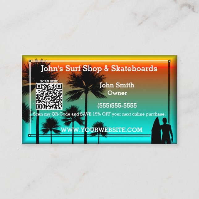 Tarjeta de visita personalizada de diseño de playa (Anverso)