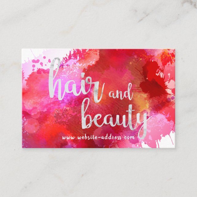 Tarjeta de visita personalizada Red Paint Hair & B (Anverso)