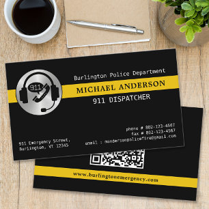 Tarjeta De Visita Personalizado 911 Dispatcher Logo Thin Gold Line Q