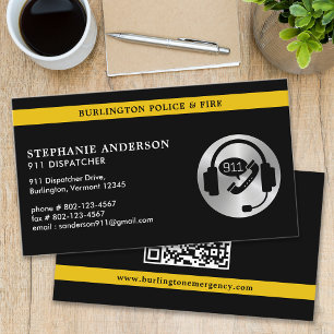 Tarjeta De Visita Personalizado 911 Dispatcher Thin Gold Line Logo C