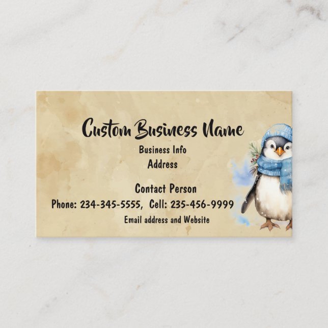 Tarjeta De Visita Personalizado acuarela Cute pingüino Diversión de  (Anverso)