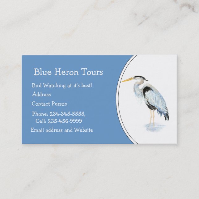 Tarjeta De Visita Personalizado acuarela Gran Blue Heron Bird Busine (Anverso)