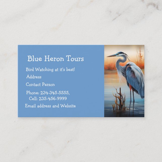 Tarjeta De Visita Personalizado acuarela Gran Blue Heron Bird Busine (Anverso)