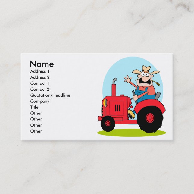 Tarjeta De Visita personalizado agricultor montando un tractor rojo (Anverso)