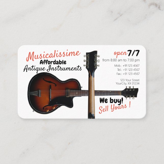 Tarjeta De Visita Personalizado Antiguo Vintage Musical Instruments  (Anverso)