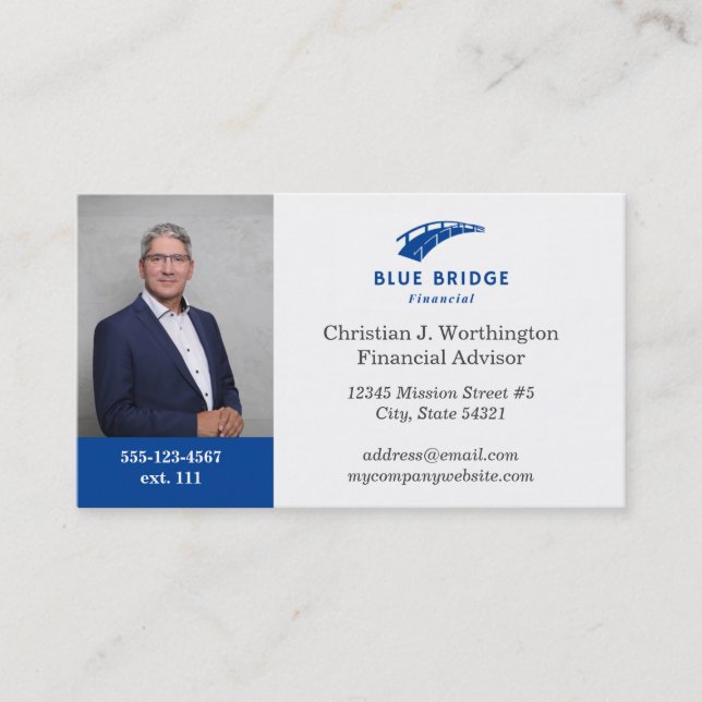 Tarjeta De Visita Personalizado Azul estándar Titular de la imagen d (Anverso)