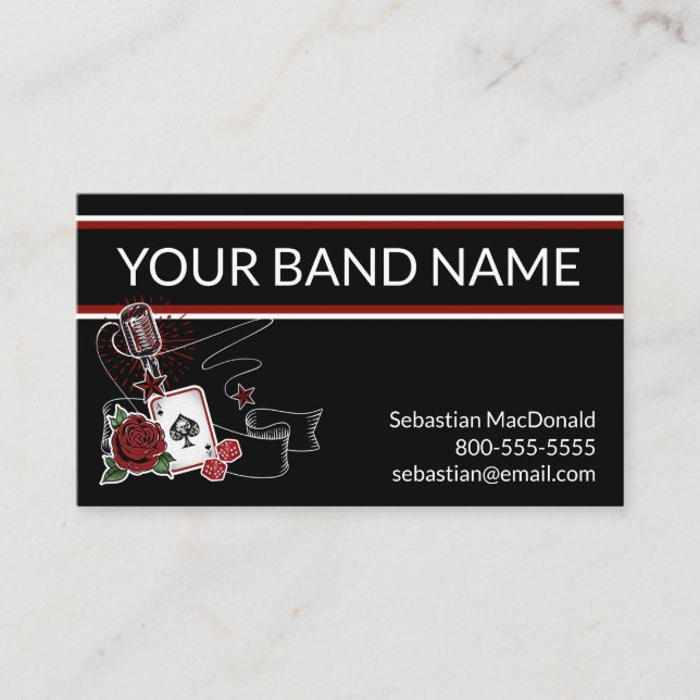 Tarjeta De Visita Personalizado Banda Business Card Rockabilly Music (Anverso)