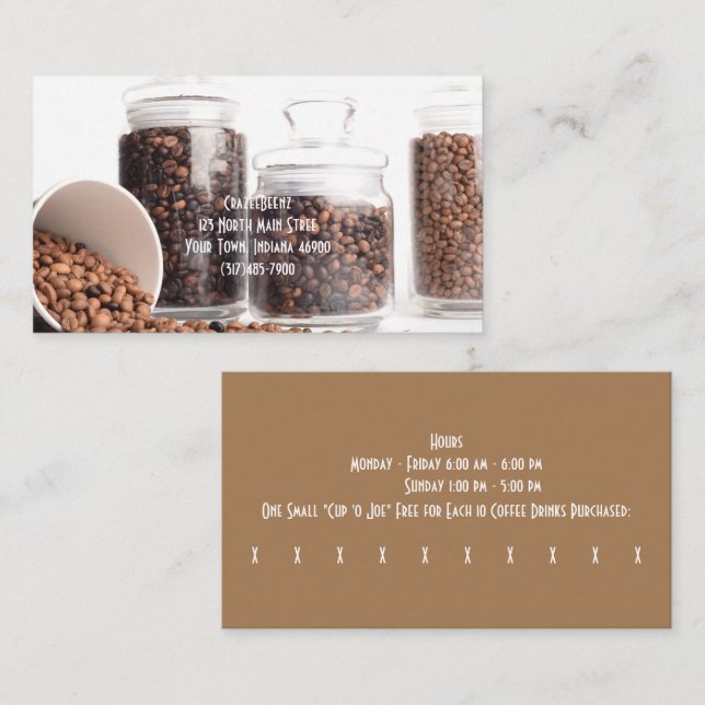 Tarjeta De Visita Personalizado Beans Coffshop Business & Punch Card (Anverso / Reverso)