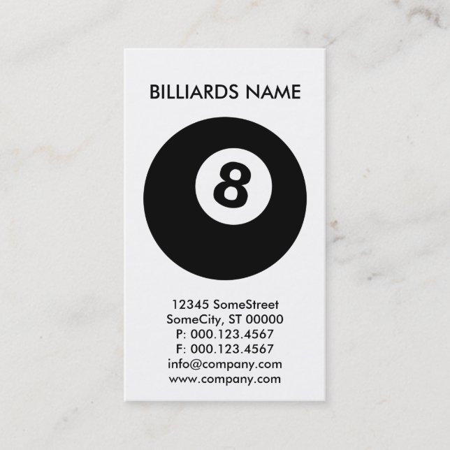 TARJETA DE VISITA PERSONALIZADO BILLIARDS (Anverso)